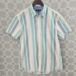 Tommy‎ Hilfiger Striped Textured Short sleeve Button Up Men's Shirt XL